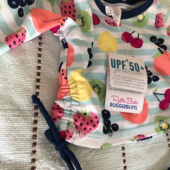 RuffleButts Baby Girls Fruit Fiesta Cropped Long Sleeve Rash Guard Bikini 6-12m - Picture 7 of 7